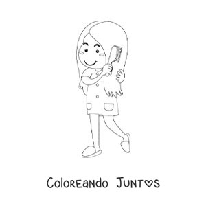 Imagen para colorear de una niña peinándose antes de dormir