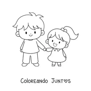 Imagen para colorear de un niño sujetando a su hermana menor