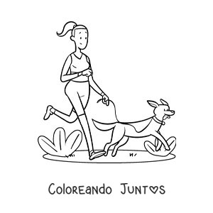 Imagen para colorear de una chica trotando con su perro en el parque