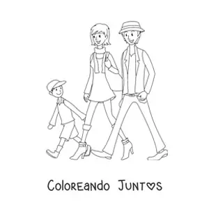 Imagen para colorear de una familia de paseo