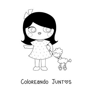 Imagen para colorear de una muñeca animada paseando a su perrito