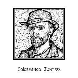 Imagen para colorear de una caricatura del autorretrato de van gogh