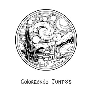 Imagen para colorear de la noche estrellada para niños