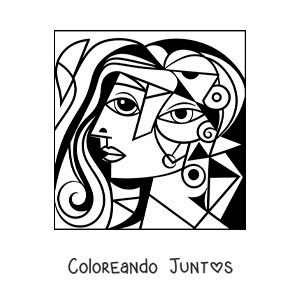 Imagen para colorear de rostro inspirado en picasso para niños