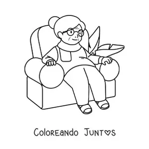 Imagen para colorear de una abuela sentada en un sillón