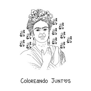 Imagen para colorear de retrato de frida kahlo con flores