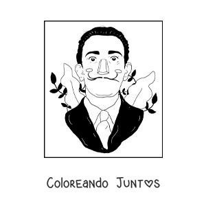 Imagen para colorear de un retrato animado de salvador dalí
