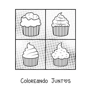 Imagen para colorear de cupcakes al estilo pop art de Andy Warhol para niños