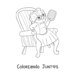 Imagen para colorear de una abuela sujetando una tablet