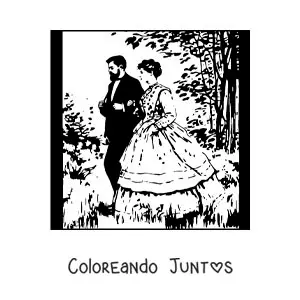 Imagen para colorear de retrato impresionista de una pareja al estilo de Monet