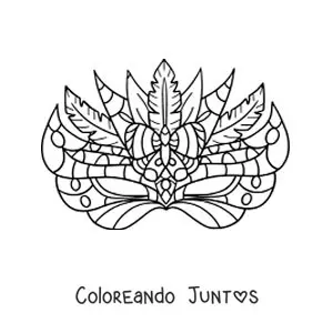 Imagen para colorear de máscara de carnaval decorada con plumas