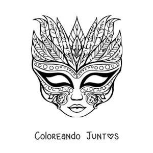 Imagen para colorear de máscara veneciana con plumas