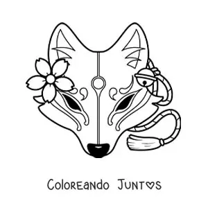 Imagen para colorear de máscara japonesa de Kitsune animada