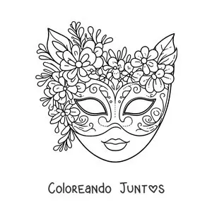 Imagen para colorear de antifaz con flores para niñas