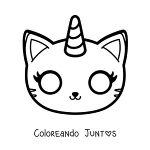Imagen para colorear de careta de gaticornio kawaii para niñas