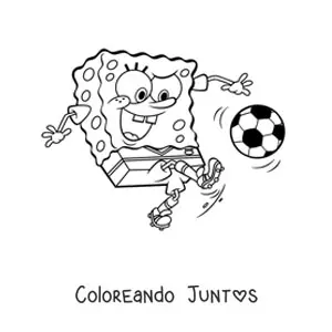 Imagen para colorear de Bob Esponja jugando al fútbol pateando un balón