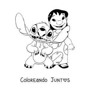 Imagen para colorear de Lilo junto a Stitch