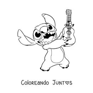 Imagen para colorear de Stitch feliz sujetando un ukelele