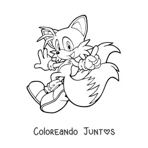 Imagen para colorear de Tails de Sonic corriendo mirando hacia atrás