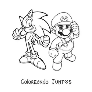 Imagen para colorear de Sonic junto a Mario