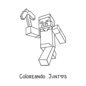 Imagen para colorear de Steve de Minecraft caminando sosteniendo un pico