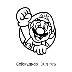 Imagen para colorear de Mario levantando el puño