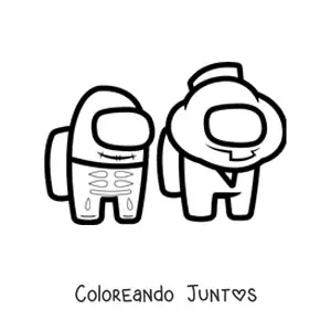 Imagen para colorear de dos tripulantes de Among Us disfrazados de halloween