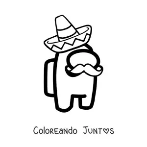 Imagen para colorear de un tripulante de Among Us con un sombrero mexicano