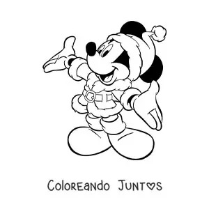 Imagen para colorear de Mickey Mouse vestido de Santa Claus