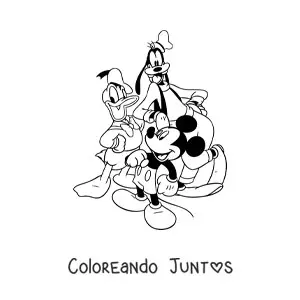 Imagen para colorear de Mickey junto a Donald y Goofy
