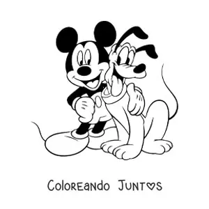 Imagen para colorear de Mickey abrazando a Pluto