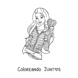 Imagen para colorear de Barbie sosteniendo una paleta en forma de corazón