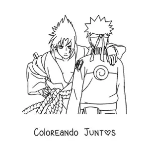 Imagen para colorear de Sasuke junto a Naruto