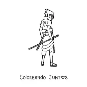 Imagen para colorear de Sasuke de de pie de espaldas