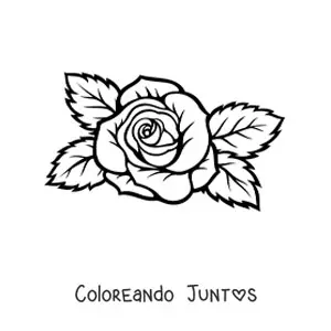 Imagen para colorear de una rosa grande sencilla con hojas