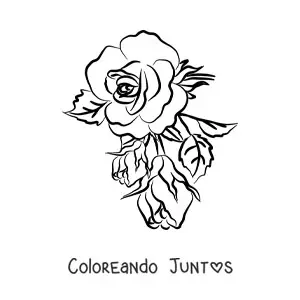Imagen para colorear de una rosa grande sencilla con hojas