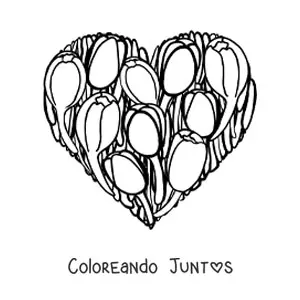 Imagen para colorear de un corazón de tulipanes