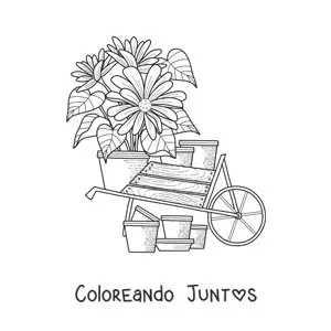Imagen para colorear de una carreta con margaritas