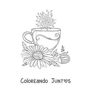 Imagen para colorear de una taza de té con una margarita