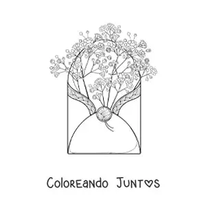 Imagen para colorear de un sobre con claveles