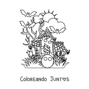 Imagen para colorear de una casa embrujada de noche
