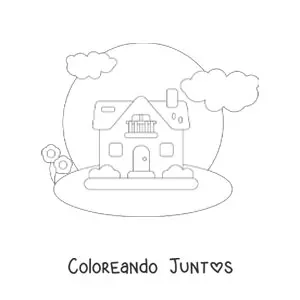 Imagen para colorear de una casa con chimenea y balcón