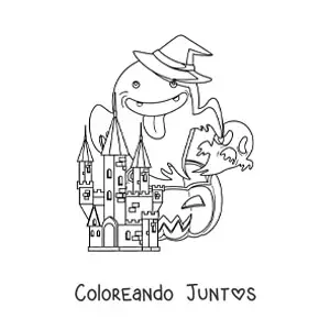Imagen para colorear de un castillo de terror con fantasmas