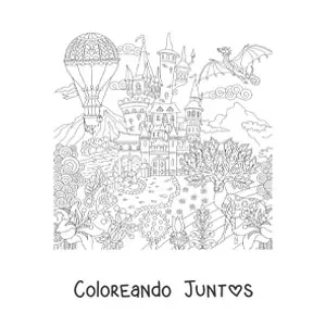 Imagen para colorear de un castillo de fantasía medieval