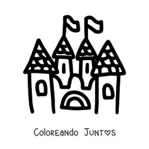 Imagen para colorear de un castillo de caricatura con cuatro torres y banderines