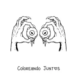 Imagen para colorear de 2 manos tenebrosas sosteniendo globos oculares