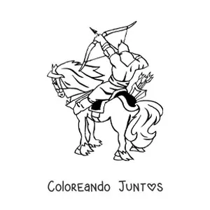 Imagen para colorear de un arquero sobre un caballo disparando una flecha