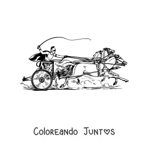 Imagen para colorear de una auriga romana a toda velocidad conducida por dos caballos