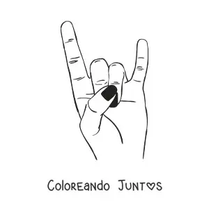 Imagen para colorear de una mano con uñas negras haciendo el signo del rock