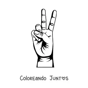 Imagen para colorear de una mano haciendo el gesto de número dos